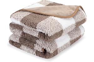 IDOGCHEW Couverture Chien Imperméable 100 x 75 cm, Plaid Chien Anti Pipi, 2 Faces Utilisables en Sherpa et Flanelle, Protège pour Lit Canapé Fauteuil, Brun Clair