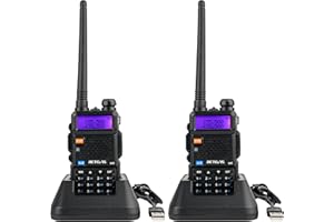 Retevis RT5R Walkie Talkie, Emisoras de Caza Largo Alcance, 128 Canales, VOX, Linterna, Carga USB, FM, Alarma de Emergencia, Walkie Talkie Caza (Negro, 2 Piezas)