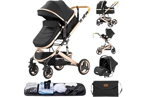 GLOKID Poussettes 3 en 1 Citadines Poussettes Combinées Poussette Tricycle Baby Walker Poussette Haute Paysage Poussettes Pliantes Trolley Bébé Landau pour Accessoires pour sièges (530 Noir)