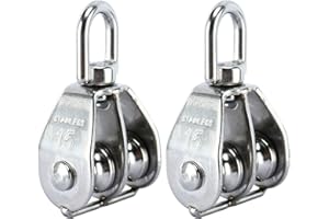 DasMarine 2 Pack Double Pulley Block in 304 Stainless Steel Crane Swivel Hook Double Pulley Roller Loading (M15)