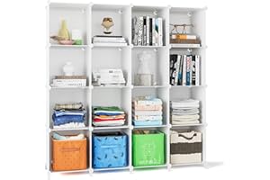 FUNLAX Cube Storage Unit, 16 Cube Bookcase Bookshelf Portable Bathroom Storage Plastic Cube Organiser Stackable Cube Shelving Unit for Clothes Books Toys Yarn Shoes