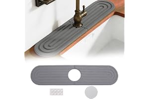 Stone Faucet Mat, 40 × 10 cm vattenkran matta, mörkgrå kran absorberande matta, kran droppmatta kiselgur, inklusive sandpappe
