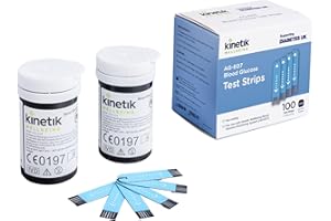 KINETIK MEDICAL Kinetik Wellbeing Blood Glucose Test Strips, Pack of 100 - Compatible with Kinetik Monitor AG-607 - Home Diabetic Glucose Strips Used by the NHS - For Blood Sugar Level Monitors & Diabetes Management