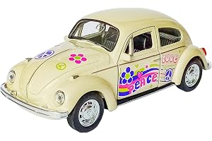 Volkswagen Beetle Skalbagge Flower Power Hippy VW modellbil av metall med backmotor modell bil leksaksbil 4 varianter 73 (krä