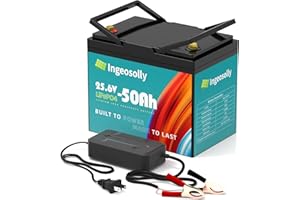 INGEOSOLLY 24V 50Ah LiFePO4 Lithium Batterie 24 Volt Tiefzyklus Lithium Eisen Phosphat Wiederaufladbare Batterien für Wohnmobil, Wohnmobil, Trolling Motor, Solarsystem, Golfwagen, Backup