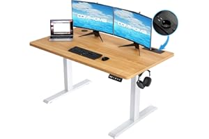 COMHOMA Bureau Assis Debout Électrique, Table Réglable en Hauteur, Fonction Mémoire 2 Hauteurs, 60 * 100*(72-114) cm, pour Le Bureau, la Chambre, Bois