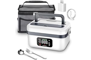 YEOOIYCW Fiambrera eléctrica con batería, fiambrera para adultos de 1,3 L, fiambrera calefactora con vajilla de acero inoxidable y bolsa isotérmica, fiambrera eléctrica recargable con temporizador (B)