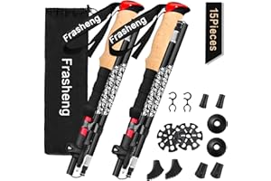 Kije turystyczne Frasheng składane aluminium z uchwytem z korka, kijki trekkingowe, kijki turystyczne Kije do nordic walking, kijki turystyczne teleskopowe składane i regulowane, 135 cm