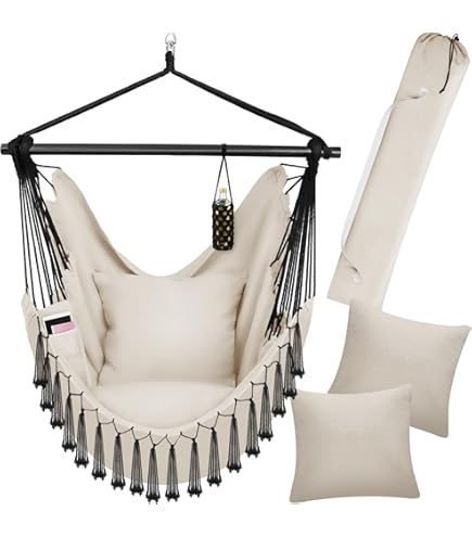 Poltrona Sospesa Da Esterno Boho - Con Cuscino E Frange, Portata 120kg