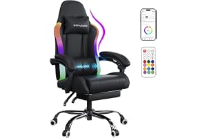 GTPLAYER Gamingstol, kontorsstol, spelstol med LED-ljuslist och massfunktion, gamerstol, ryggstöd med förvaringsväska ergonom