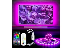 ETRLNXY LED TV Podświetlenie 5 Metry, pasek LED RGB z APP i zdalnego sterowania dla 65-85 cala telewizora, 16 milionów kolorów, Music Sync+wrażliwy Mic, Funkcja czasu, Samoprzylepna, Zasilanie USB