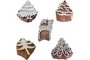Royal Kraft Tree Wooden Printing Stamps (Set of 5) - DIY Henna Fabric Textile Paper Clay Pottery Blocks Htag2217