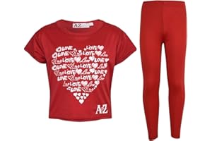 A2Z 4 Kids® Girls Top Kids Love Print Stylish Crop Top & Fashion Legging Set New Age 5 6 7 8 9 10 11 12 13 Years