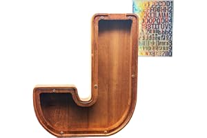 Wooden Letter Piggy Bank – Crefun HM284J New 23 cm/9.1 Inch Large Piggy Bank for Kids for Real Money, Coin Bank for Adult, Personalized Money Box for Home Decoration with Alphabet Stickers for DIY