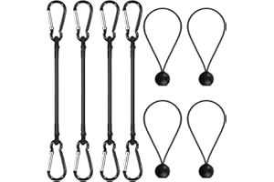 DIGANK Bungee Cords with Hooks – 30cm Elastic Tie Down Straps with Carabiner, 4 Ball Bungee Cords 20cm, Max Load 35kg for Car Trunk, Camping Gear, Bike Cargo, Garage Tools and Outdoor Storage – Black
