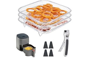 Mapille Carrée Air Fryer Rack Empilable en Acier Inoxydable, 20cm Grilles pour Friteuse, Griller Rack Air Fryer Accessoires pour Barbecue, Four, Air Fryer Déshydrateur Rack Grill Rack Air