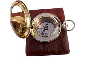 NAUTICAL REPLICA HUB Handmade Brass Push Button Direction Compass POCKET COMPASS with Rose Wood Box