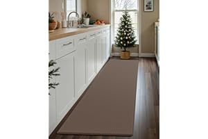 ‎DEXI DEXI Küchenteppich, Anti-Ermüdung, rutschfest, gepolstert, komfortabel, stehend, Küchenmatte, wasserdicht und öldicht, Bodenläufer, leicht zu reinigen, 43,2 x 200,7 cm, Braun