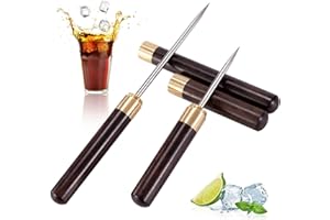 Jesustree Rompighiaccio in Acciaio Inox, 2 Pezzi Rompighiaccio Cucina Punteruolo con Impugnatura in Legno Strumento per Bar Cucina Barman Picnic Campeggio Cocktail, Marrone