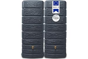 4rain Slim Stone Decor - Kit citerne de pluie - 1000 litres - Gris graphite - 2 tonneaux de pluie/réservoir d'eau de 500 litres avec connecteur + robinet - Réservoir d'eau de pluie résistant au gel