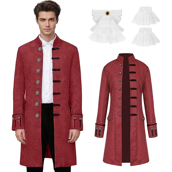 Steampunk jas voor heren, middeleeuws retro jas, Victoriaanse Court Phnom Penh borduurjas, vampierkostuum voor heren voor volwassenen (zwart, XL