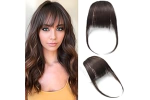 DSOAR Spinka do Włosów z Grzywką w Grzywkę Prawdziwe Ludzkie Włosy Grzywka Przedłużanie Włosów Płaskie Grzywki ze Skroniami, Color Ciemnobrązowy