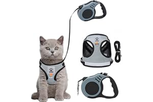 Bindokun Katzengeschirr mit Leine Ausbruchsicher, Katzen Geschirr Set Katzengeschirr Ausbruchsicher für Katze Hunde mit 5 m/16,4 Fuß Katzenleine Verstellbar Katzenweste (Grau, M)