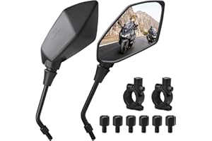 HCUNBSU Motorcycle Mirrors Set, Mobility Scooter Mirrors, Universal Motorbike Mirrors with 22mm Handlebar Clamps, M8 M10 Threaded Bolts for ATV/Scooter/Cruiser/Bike