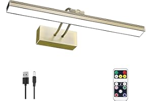 FUNCHDAY Picture Light for Wall,Wireless Picture Light Battery Operated, 3 Colors Painting Light with Remote Timer and Dimmable,Metal Art Light for Display,Artwork,Portrait,Gallery-Antique Brass