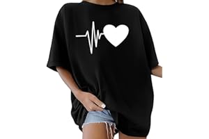 Lonya T Shirt Femme Oversize Col Rond Grande Taille Tops Été Manches Courtes Vintage New York 90s Imprimé De Lettres Y2K Graphic Casual Loose Tee Shirt Long Coton Sport Tops Années 90