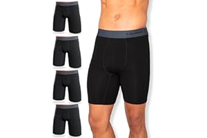 FM London 4-Pack Mens Long Leg Boxers Bamboo - Super Soft, Anti Chafing, Sweat Wicking Bamboo Boxers With Keyhole Fly