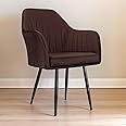 BAWARI Plush Dining Chair | Accent Chair for Living Room Bedroom Restuarant | Velvet Fabric & Thick Cushion Seat with Sturdy Glossy Metal Legs (Black Legs, Dark Brown)
