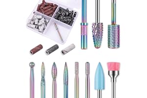 Depvko 10pcs Carbide Nail Drill Bits Set: Professional Cuticle Bit for Efile Nail Drill with 75pcs Small Sanding Bands (#80#120#180) & Mandrel Bit Acrylic Gel Nail Remover Tool Manicure Pedicure Kit