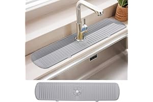 Guittly Wasserhahn Spüle Spritzschutz, Silikon abtropfmatte spüle, Spritzschutz für Küche Badezimmer Thekenspüle trocken (61x14.5cm,Grau)