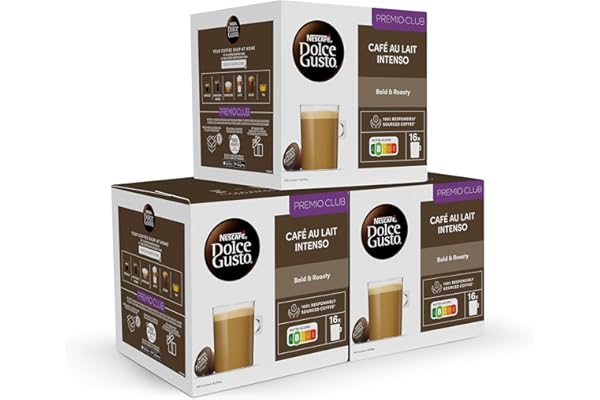 NESCAFÉ Dolce Gusto Café con Leche intenso - Cápsulas de Café, 48 Cápsulas (3 x 16) - Intensidad 9 - Originales para cafeteras Dolce Gusto