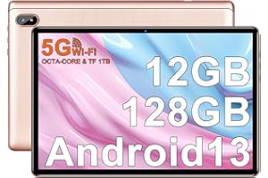 UJJ Tablet 10 Pulgadas Android 13 Tablet, 12GB RAM + 128GB ROM (1TB TF), Octa-Core, 2.0 GHz, 5G WiFi, Bluetooth 5.0, 5MP+8MP, HD IPS, Widevine L1, Tableta - Oro Rosa