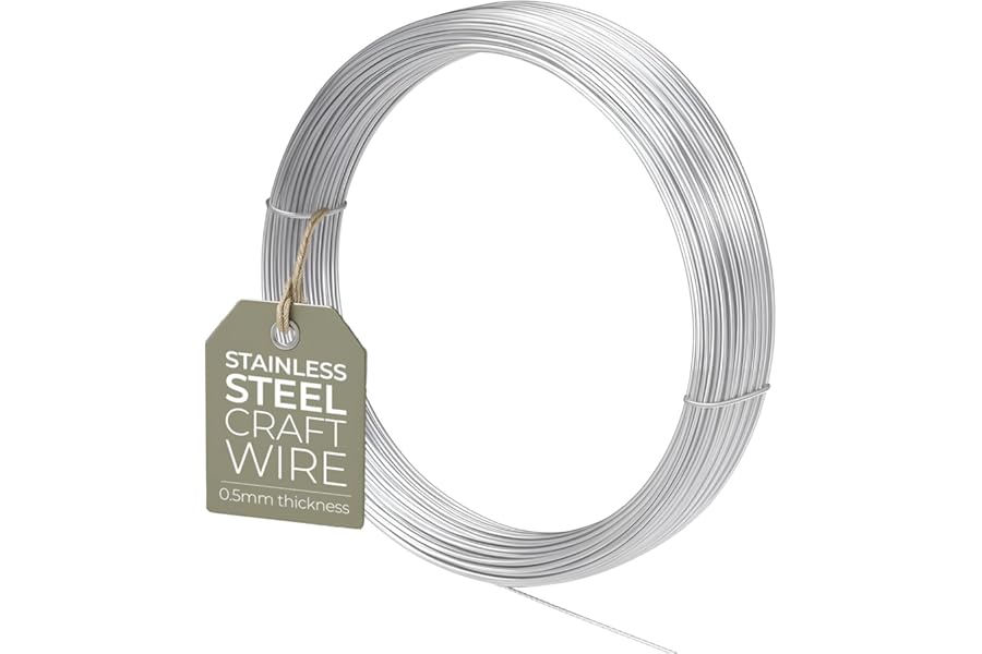 304 Stainless Steel Wire 0.5mm 24 Gauge 15m (50Ft), DIY Crafts, Artistic Wire for Jewellery Making, Bailing, Sculpting & Bonsai Training, Rust Resistant And Durable Craft Wire in Various Gauges