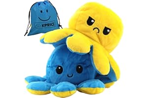 KPRICE® Pieuvre Peluche Réversible 20cm - Poulpe Peluche Mignonne - Octopus Poulpy Emotion - Bi Color - Poulpie Poulpi - Doudou Bebe - Réversible - Peluche Humeur Content (Bleu/Jaune)