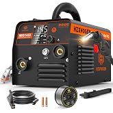 H HZXVOGEN MIG145II 145A Gasless Wire Welder, 3 in 1 MIG/ARC/Lift TIG, Synchronized Forward, IGBT Inverter, LED Display, Comp