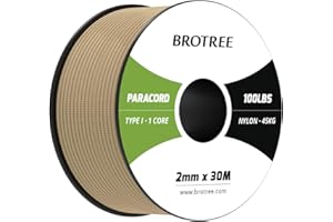 Brotree Paracord 2mm 30M Corda Nylon 1 Filo Corda di Sopravvivenza Tipo I per Esterno, Artigianato, Fatto a Mano - 45 kg Carico di Rottura (Cachi)