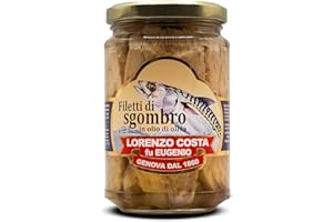 LORENZO COSTA FU EUGENIO Filetti di sgombro pescati in Sicilia | Filetti sgombro | Sgombro sott'olio | Filetto di sgombro | Sgombro vetro | Vasetto da 300gr (1 Pezzo)