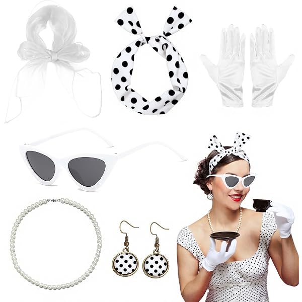 Vastsea Set 9 Accessori Vintage Anni '50 – Fascia, Sciarpa, Occhiali E Orecchini Per Feste In Maschera E Carnevale