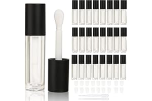 COSIDEA 24 tubos vacíos de brillo de labios con tapón de 5 ml, negro (Black cap), clear bottle,