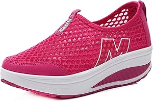 CELANDA Damskie buty do chodzenia z siateczki, na platformie, modne, sznurowane, z obcasem klinowym, buty do fitnessu