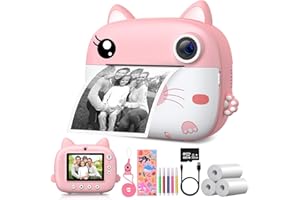 GREENKINDER Fotocamera per bambini con stampa istantanea, 2,5 K, fotocamera digitale a stampa istantanea per bambini, fotocamera selfie per bambini, senza carta da stampa a inchiostro e scheda SD da