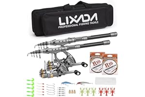 Lixada Fishing Rod Reel Combo with Carrier Bag 2PCS Rod and Reel Telescopic Fishing Accessories for Sea Fishing River 1.5/1.8/2.1/2.4m
