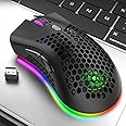 BIQIQI Honeycomb Wireless Game Mouse,2.4G Portable Computer Mouse,6 Programmed Buttons,Rechargeable Mouse with RGB Light,Gaming Mouse for Ergonomic,Wireless Mouse 400MA Lithium Battery