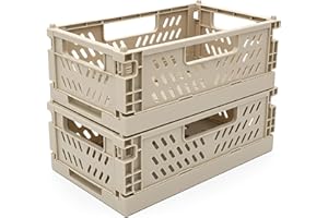IThinkHome Strong Folding Collapsible Plastic Storage Crates Boxes Mini Stackable Basket (Pack of 2 )