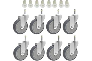 RILIDRI 4-Inch Swivel Stem Caster, 7/16-Inch Stem Diameter Rubber Wheel, Heavy Duty TPR Replacement Wheels for Rubbermaid Mop Bucket Cart Grill Casters - 8 Pack