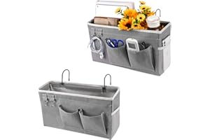 Fittoway Betttasche Bett Organizer Hängetasche Hochbett Aufbewahrungstasche für Buch, Magazin, Spielzeug, Handy, Kopfhörer (2Pcs Grau)